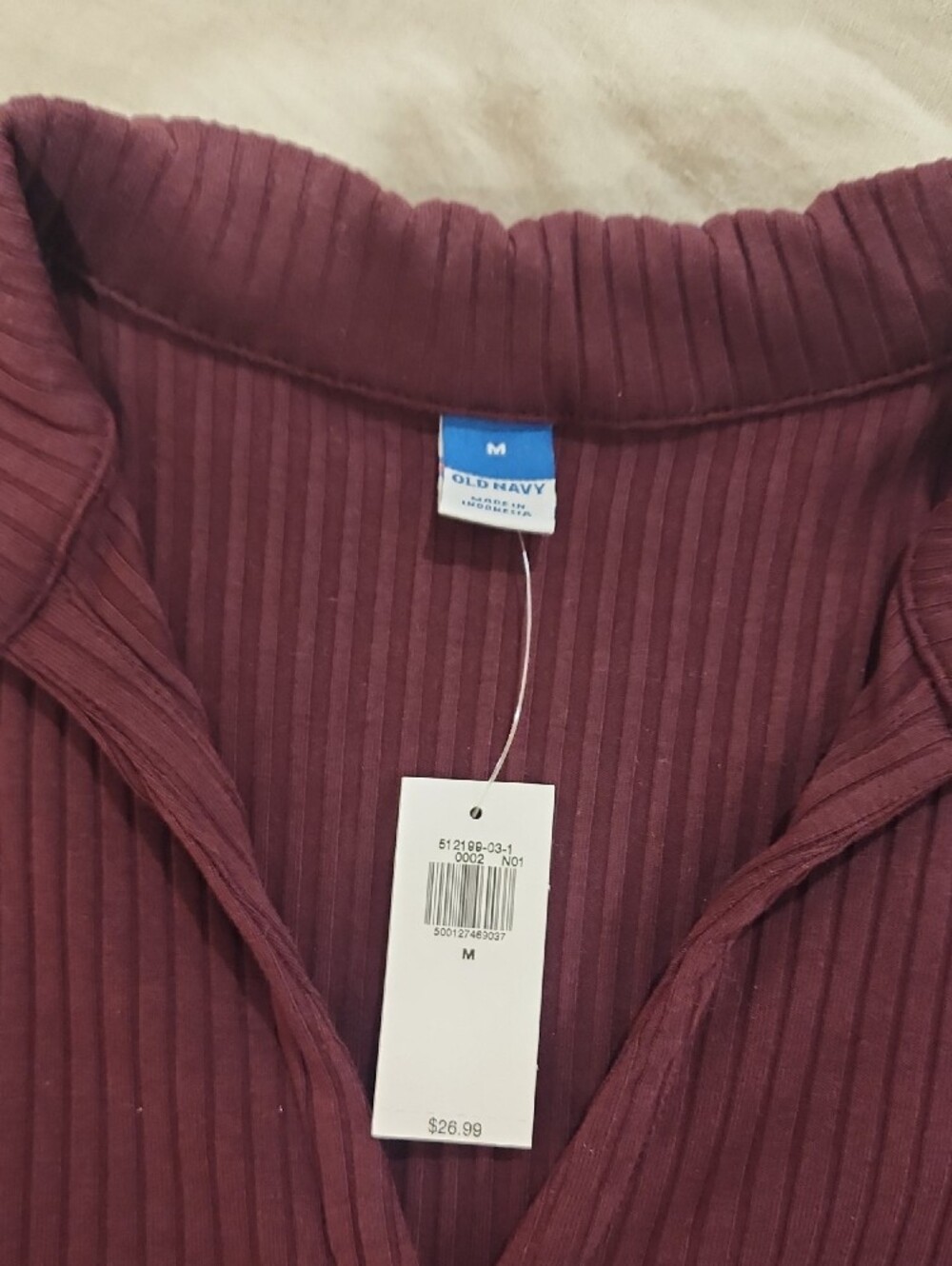Old Navy Burgundy Ribbed Button-Front Collared Top - Picture 3 of 3